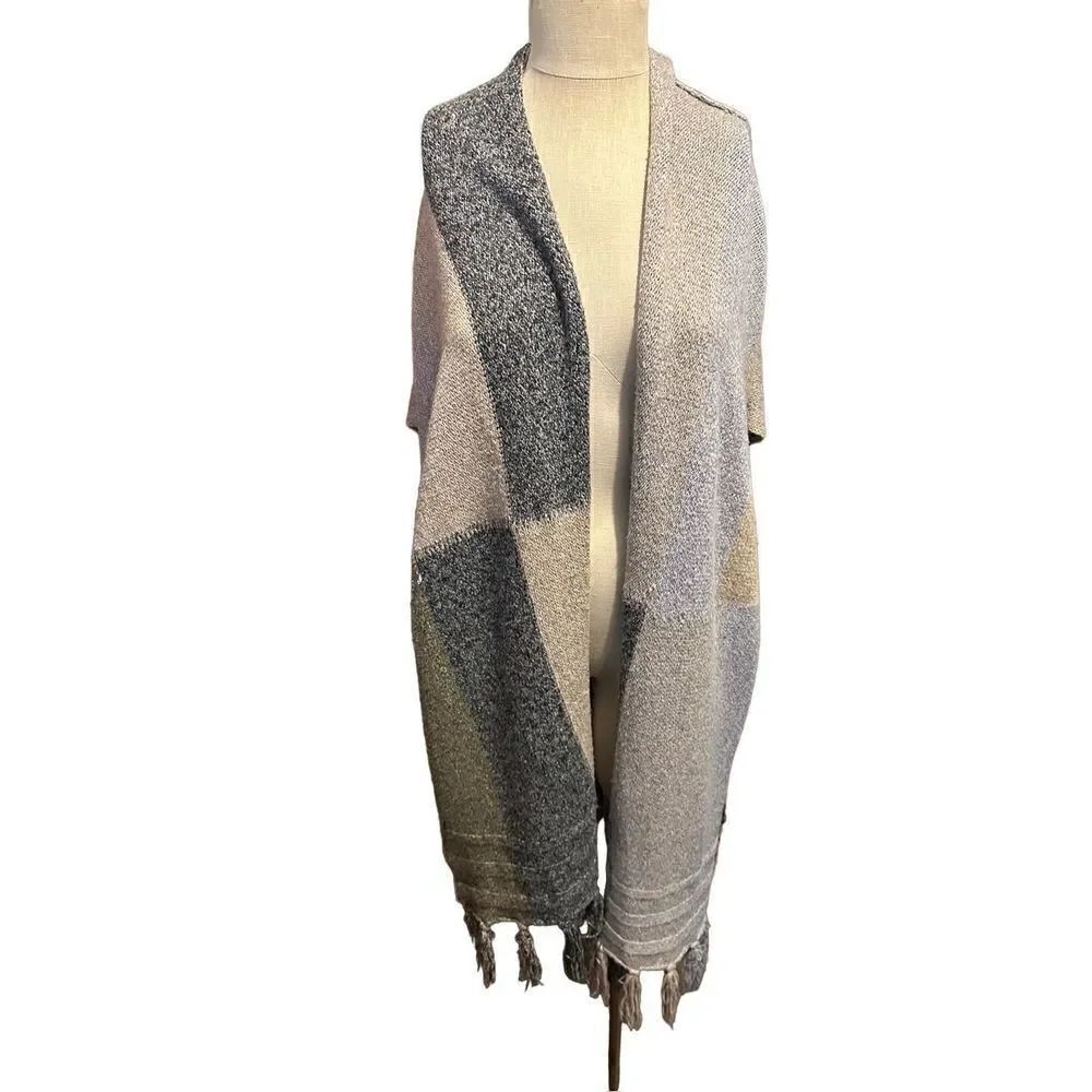 Kye Mi Women Gray Blue Sweater Kimono Cardigan oversized size Small